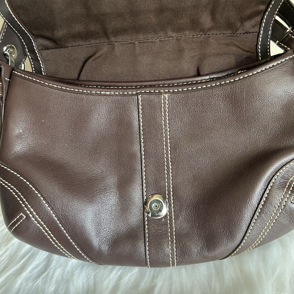 Coach Soho Dark Brown Leather Flap Buckle Shoulder Bag 10910 Mens Womens - Picture 6 of 10